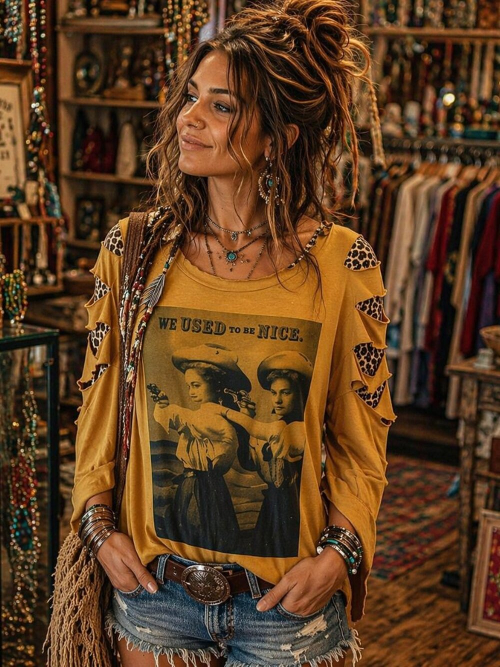 Used to be Nice Yellow Long Sleeve Top with Graphic Print